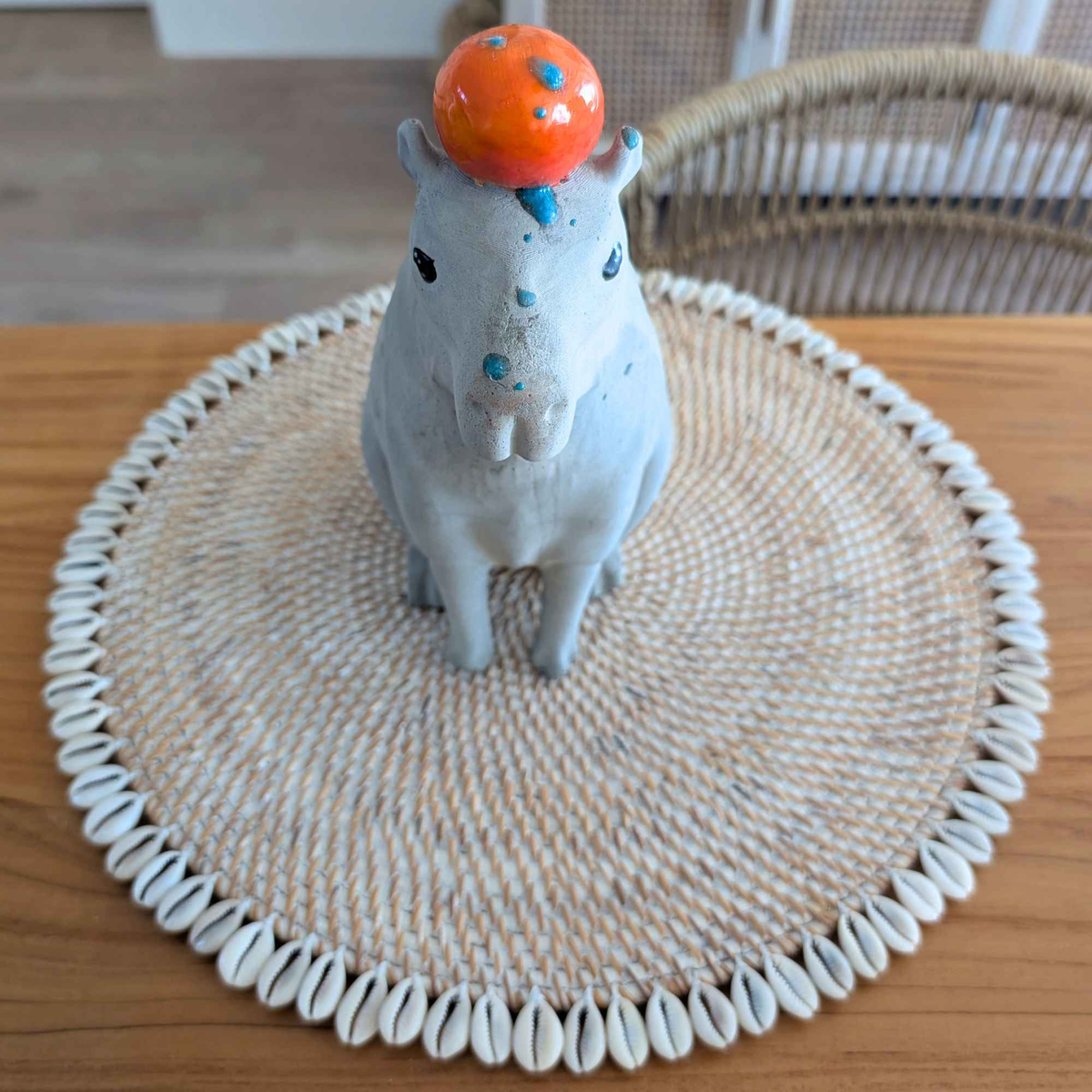 Capybara with Orange Concrete Sculpture natural light colour reference