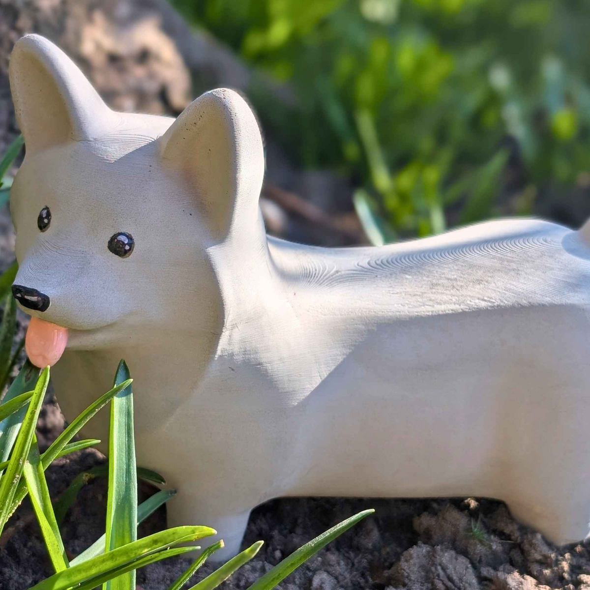 Handmade Corgi Stone Ornament with Heart texture close-up showing cast stone finish