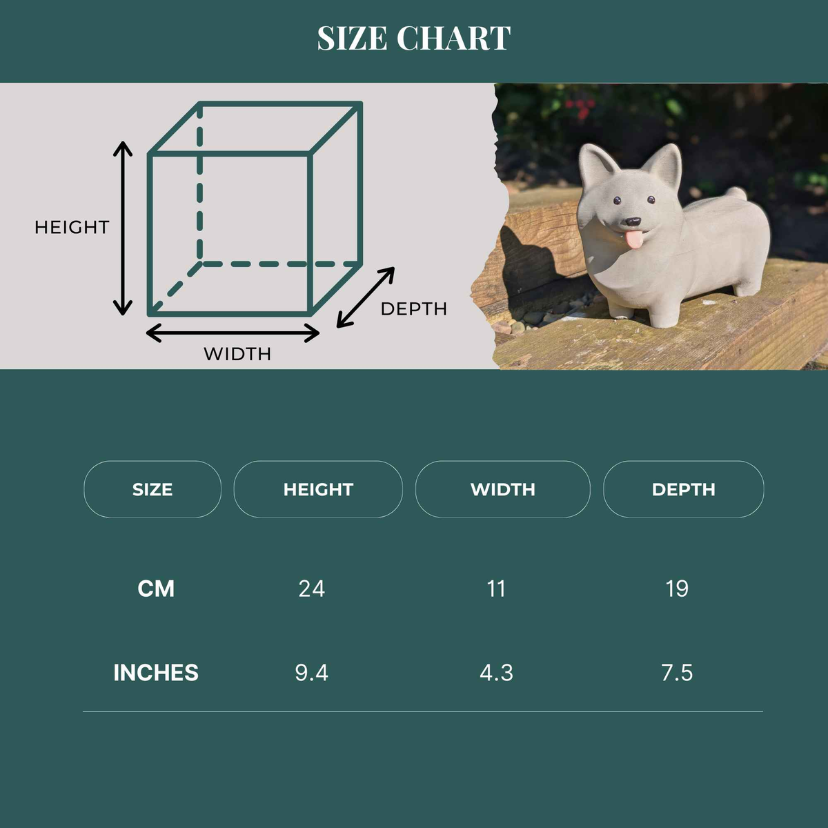 Handmade Corgi Stone Ornament with Heart side view showing sculpted detail