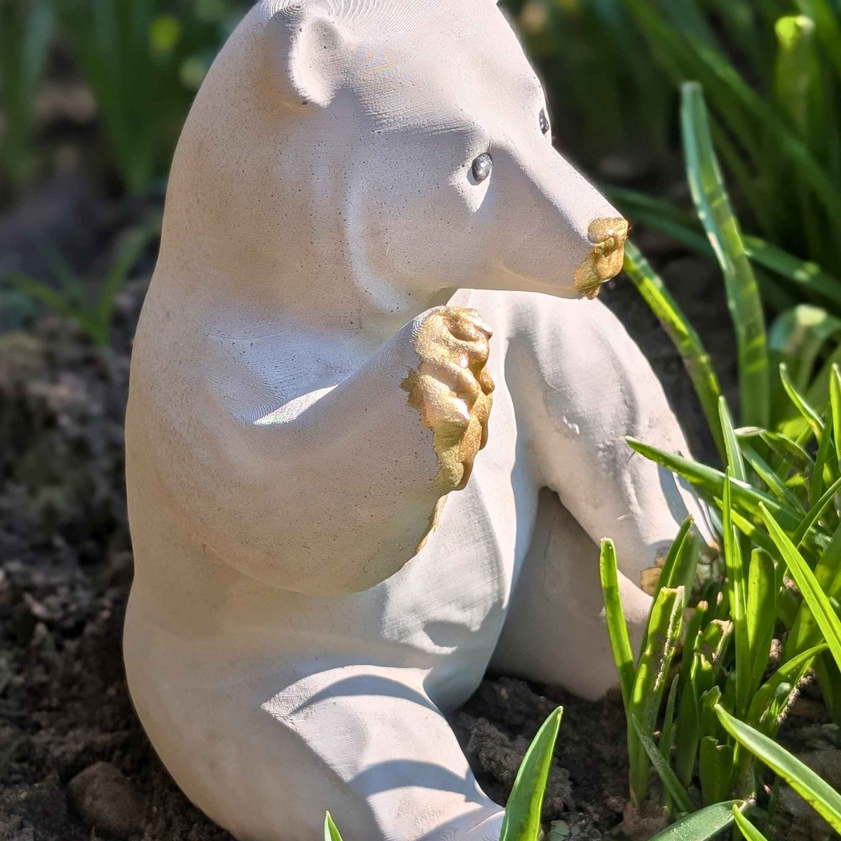 Honey-Dipped Golden Paw Bear Sculpture scale comparison in room setting