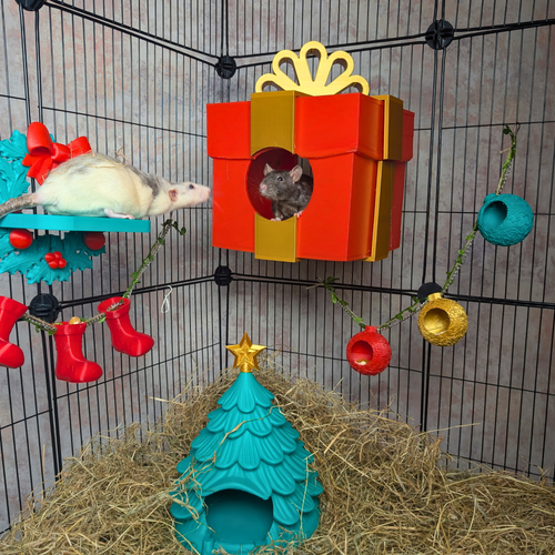 Christmas Rat Collection Set | Rat Enrichment Toy Bundle | Christmas Pet Accessories Small Animal Hide
