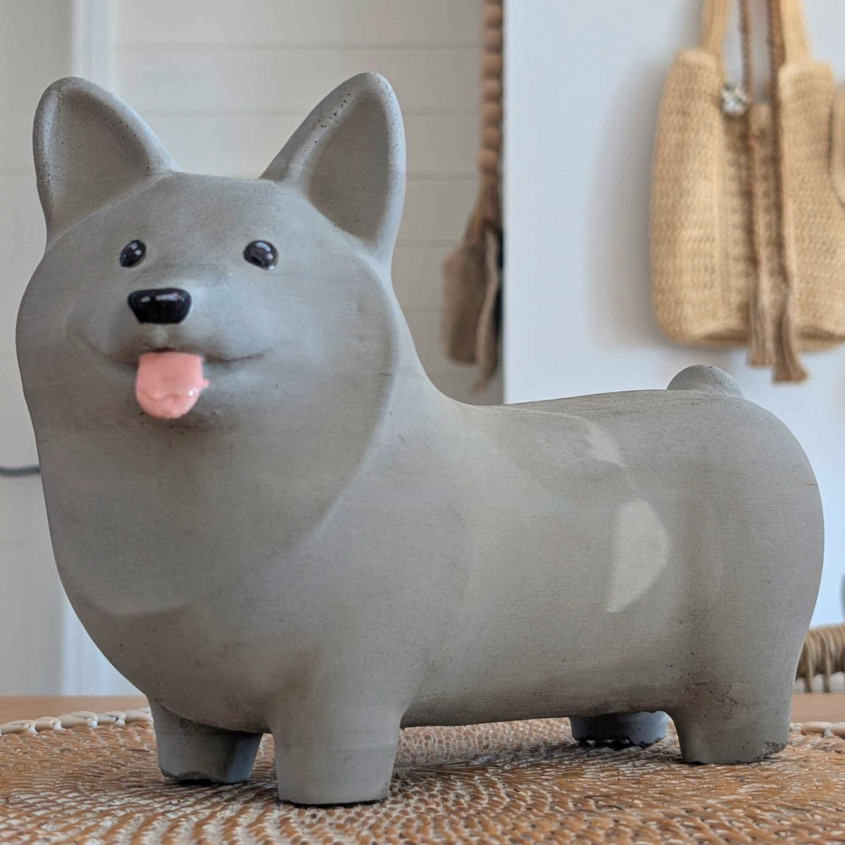 Handmade Corgi Stone Ornament with Heart rear view