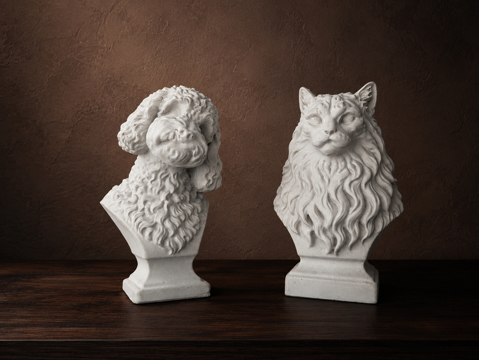 Custom cast stone pet bust made from pet photos view 1