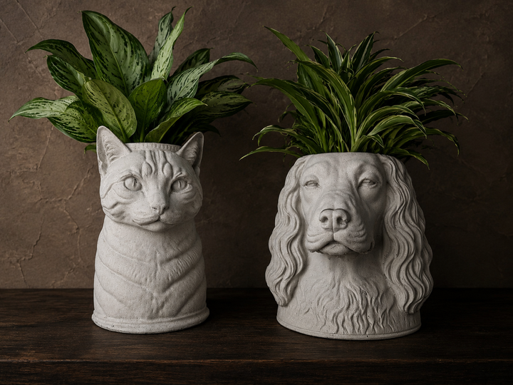 Custom cast stone pet plant pot made from pet photos view 1