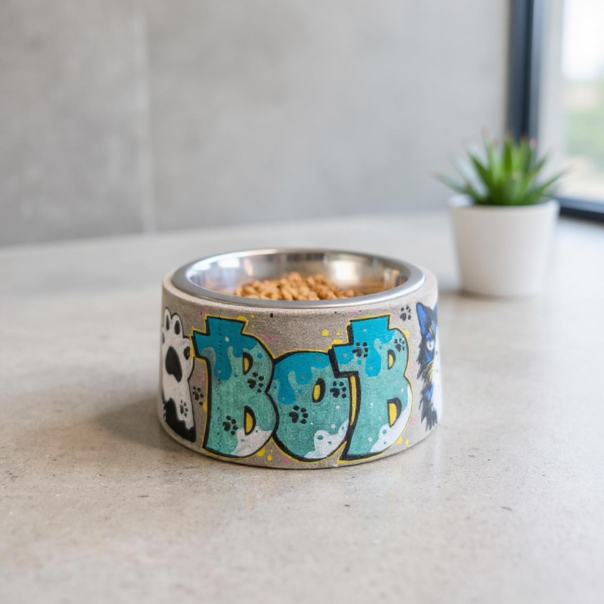 Personalized Graffiti Pet Bowl additional angle showing colour accuracy