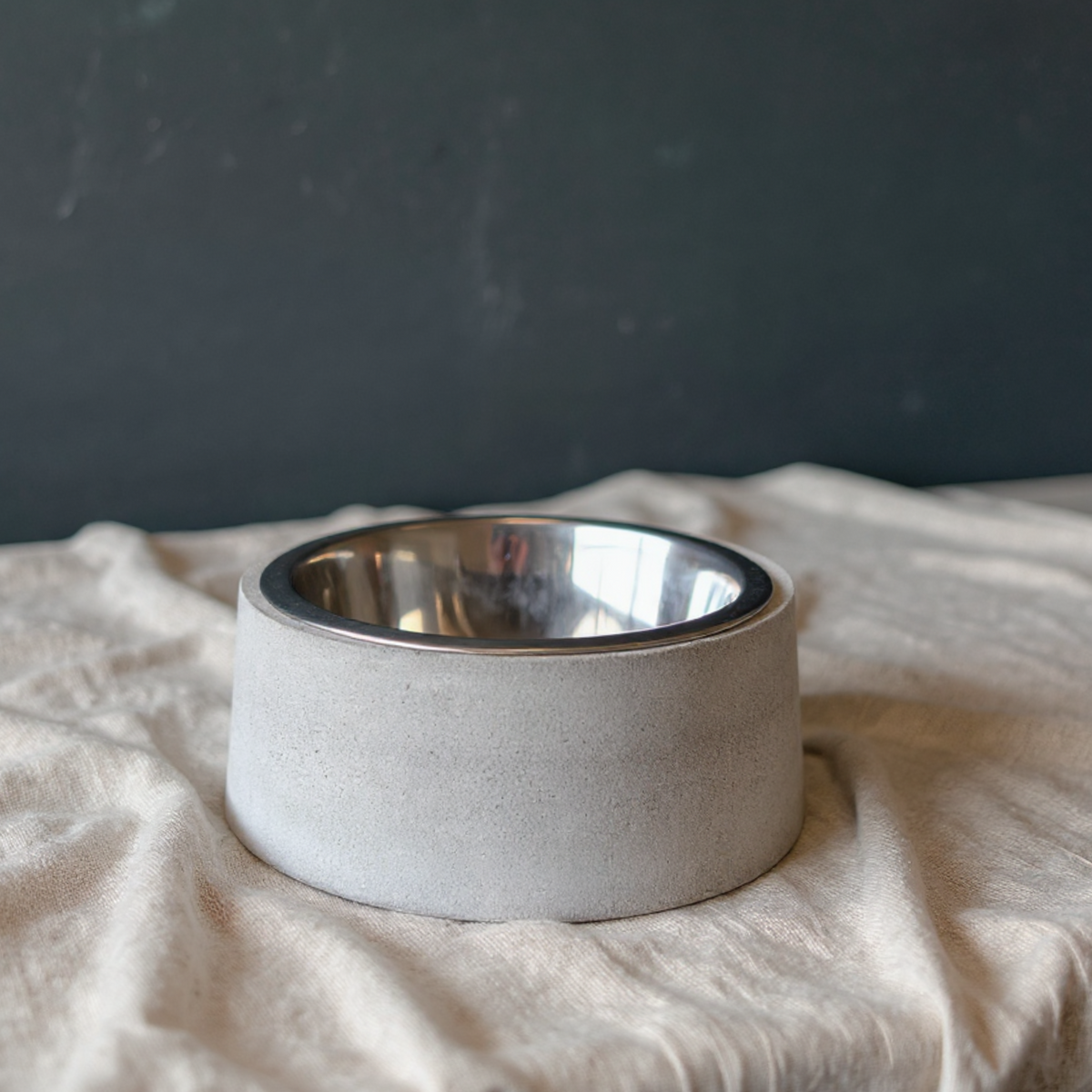 Cast Stone Pet Bowl — scale reference — shown with plant