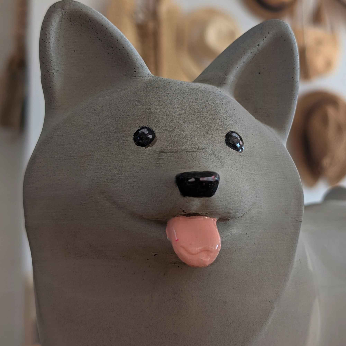 Handmade Corgi Stone Ornament with Heart natural light colour reference