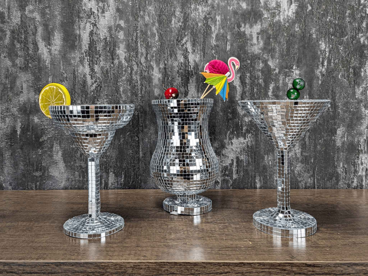 Disco Ball Cocktail Glassware Set — mirror tile — handmade in Cumbria, UK