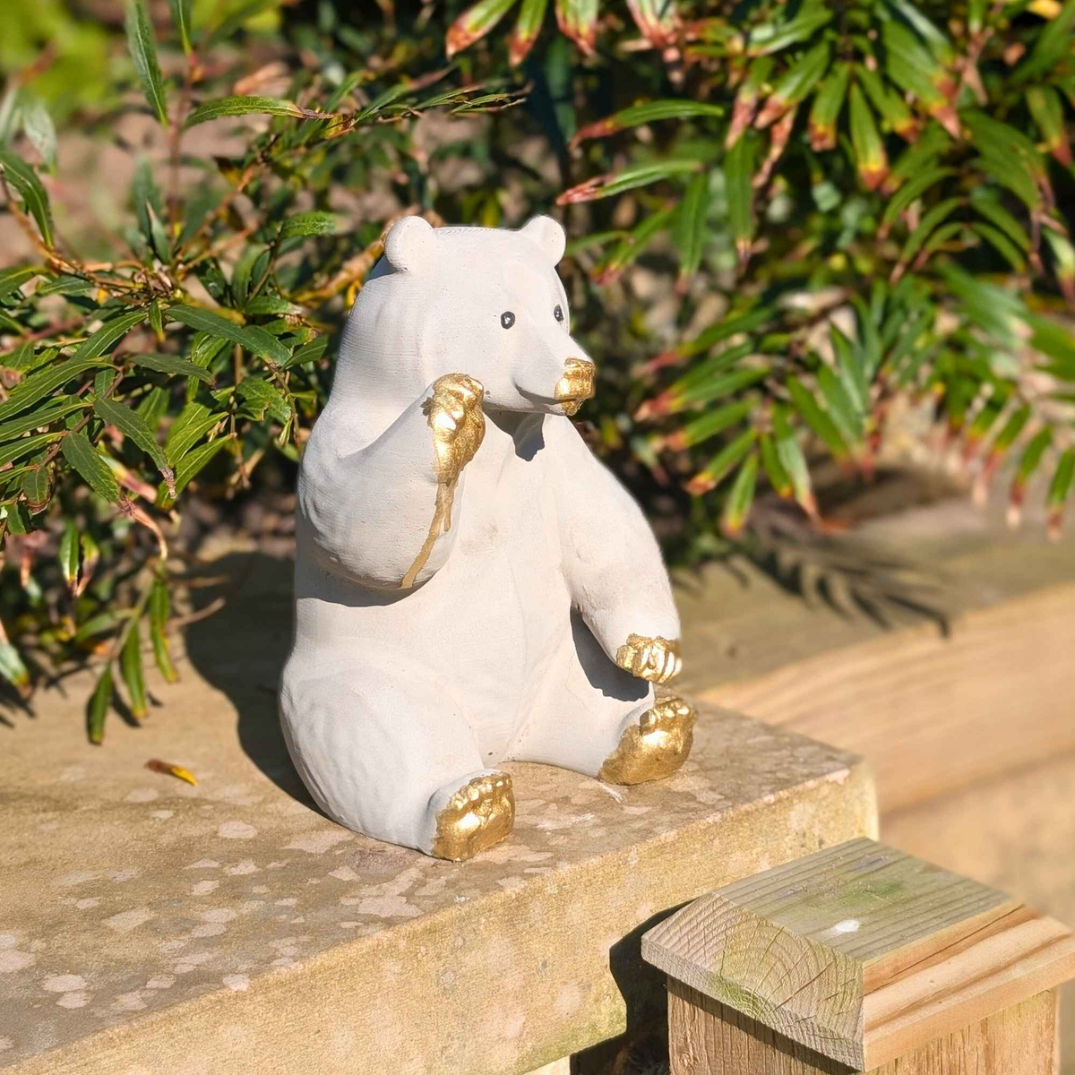 Honey-Dipped Golden Paw Bear Sculpture side profile showing detail