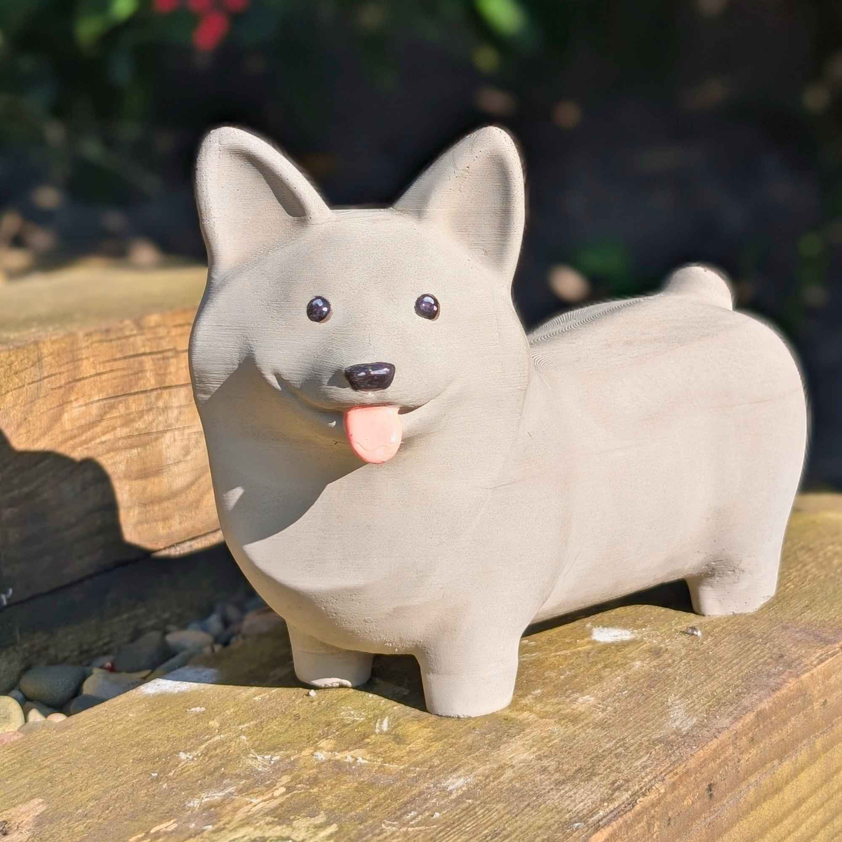 Handmade Corgi Stone Ornament with Heart - handmade cast stone garden ornament | Ripleys Nest