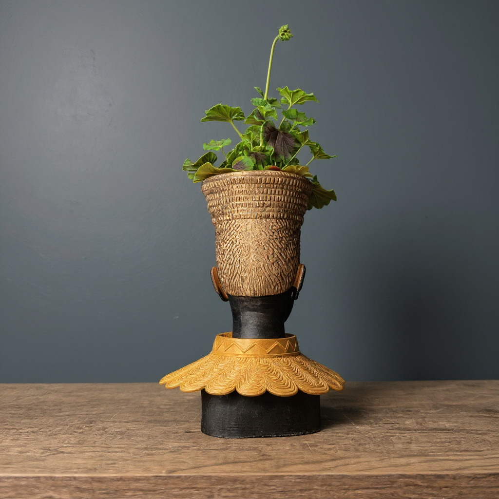 African Head Planter Gold | Black Woman Bust Art Pot
