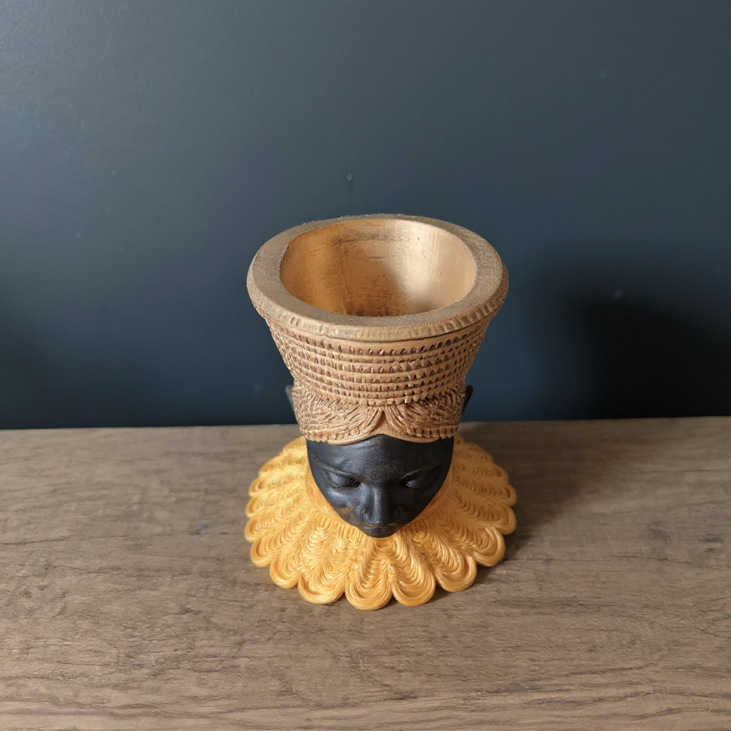 African Head Planter Gold | Black Woman Bust Art Pot