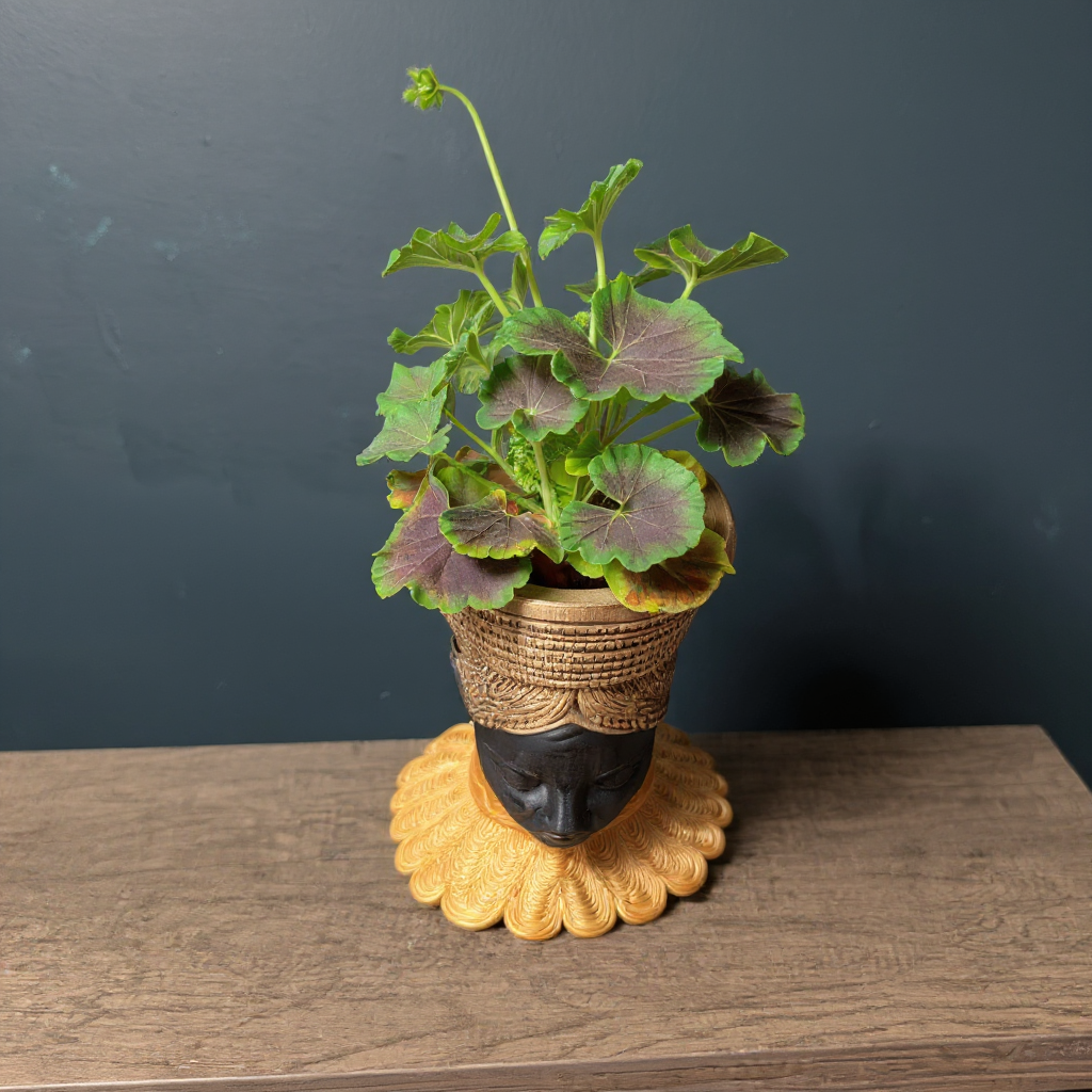 African Head Planter Gold | Black Woman Bust Art Pot