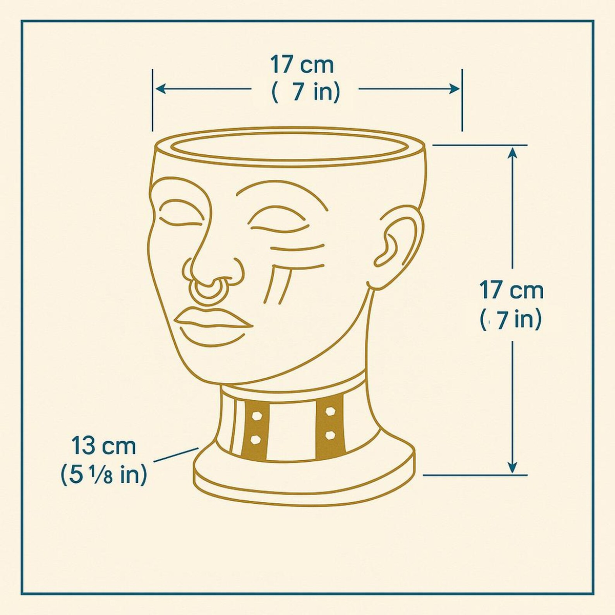 Ashanti Warrior Head Planter - Dimensions 17cm W x 17cm H x 13cm base