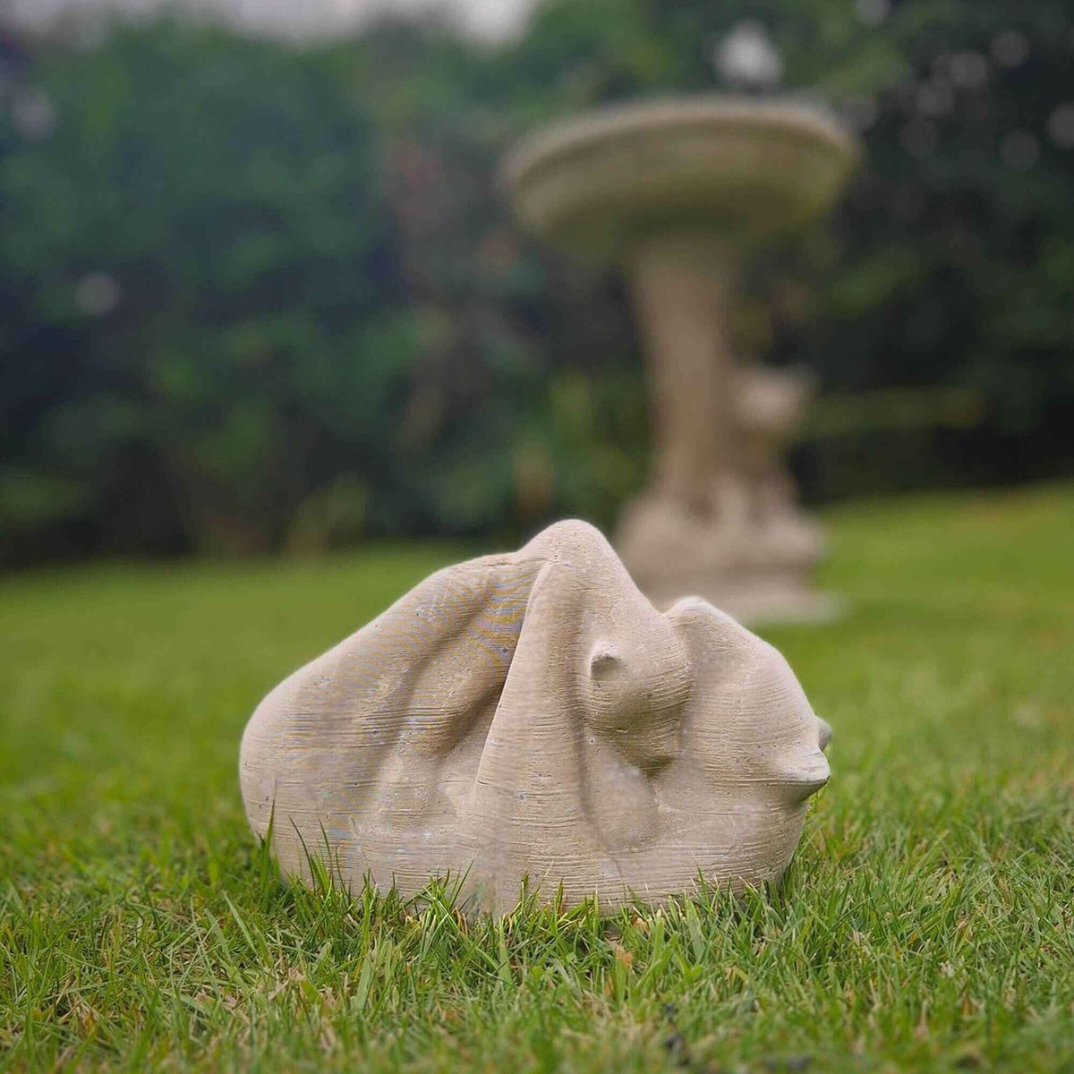 Bear & Cub Cast Stone Garden Sculpture — side view — hand-cast stone finish