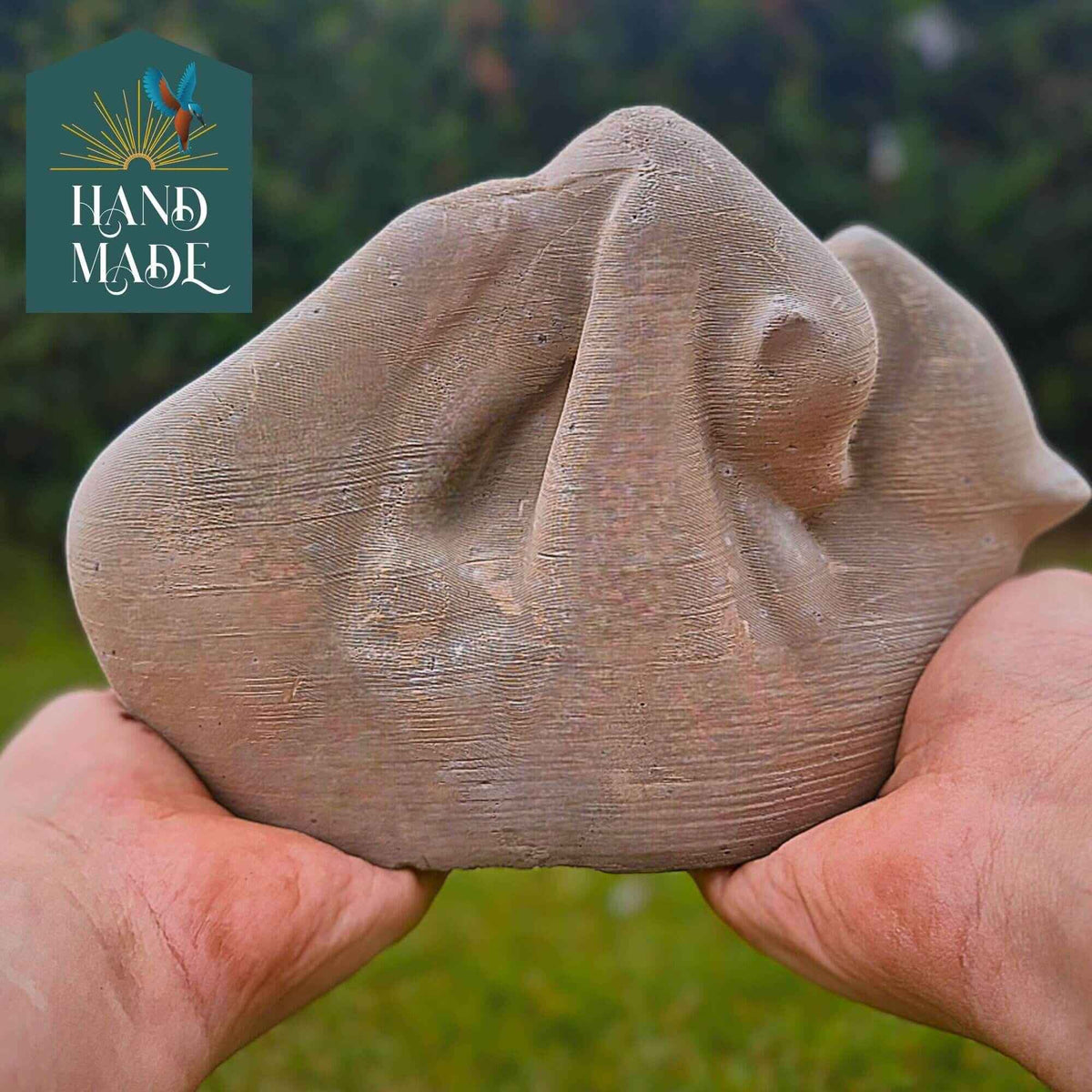 Bear & Cub Cast Stone Garden Sculpture — detail shot — hand-cast stone texture