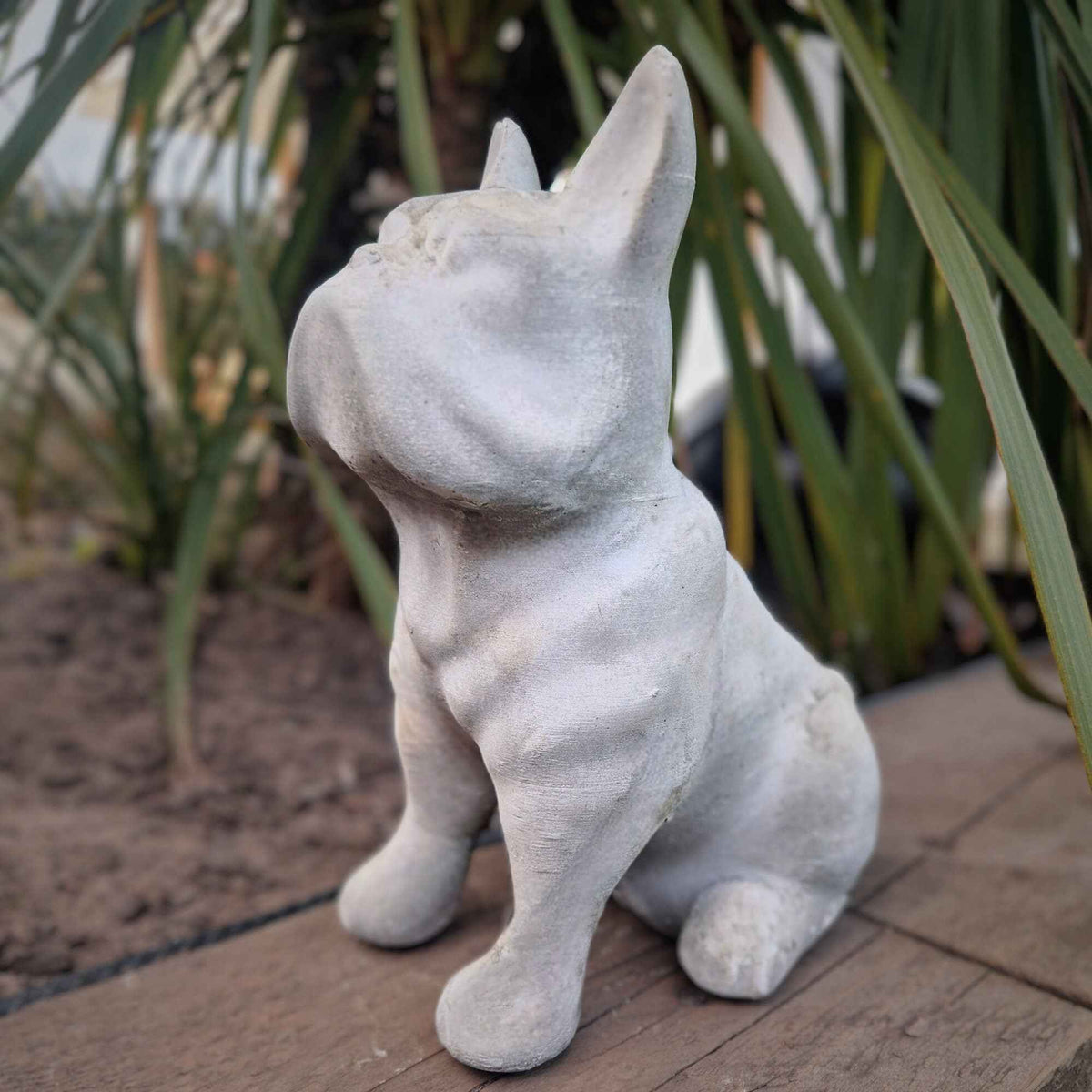 Fancy Frenchie Garden Ornament texture close-up showing cast stone finish