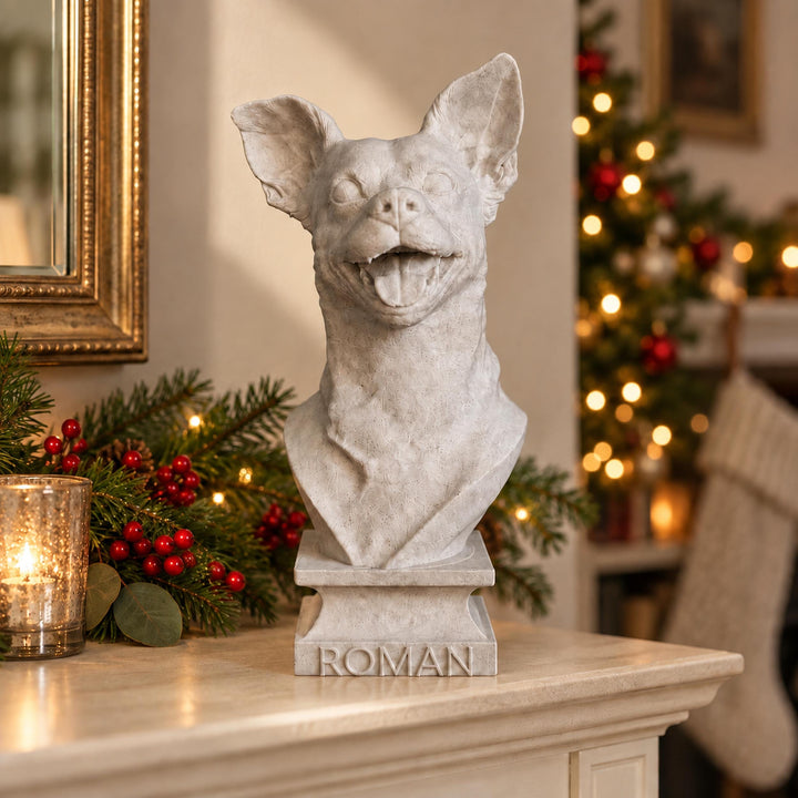 Custom Pet Bust from Photo | Personalised Pet Memorial in a Christmas setting