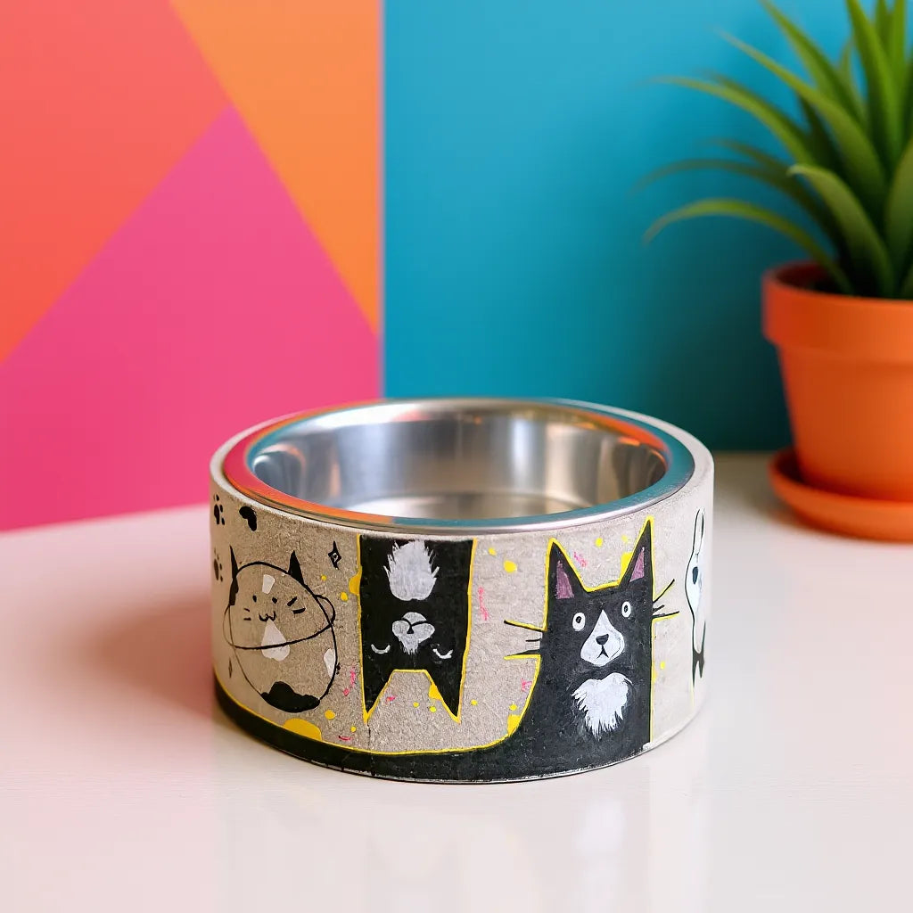 Personalized Graffiti Pet Bowl styled in home setting