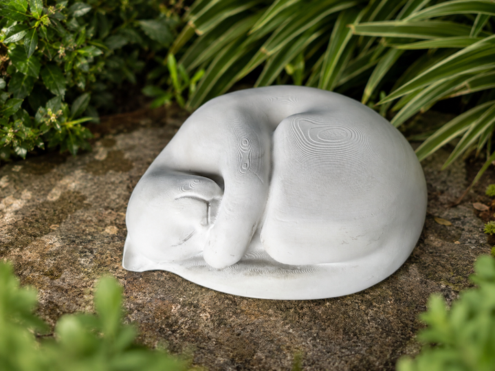 Sleeping Cat Garden Statue front view showing hand-finished cast stone detail