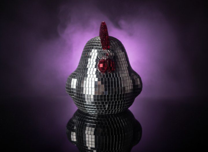 Hen Night - Disco Mirror Ball Chicken Sculpture — handmade cast stone product by Ripleys Nest