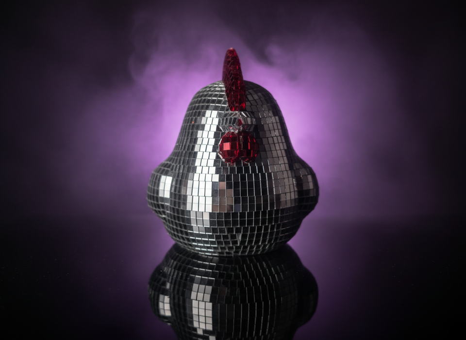 Hen Night - Disco Mirror Ball Chicken Sculpture — handmade cast stone product by Ripleys Nest