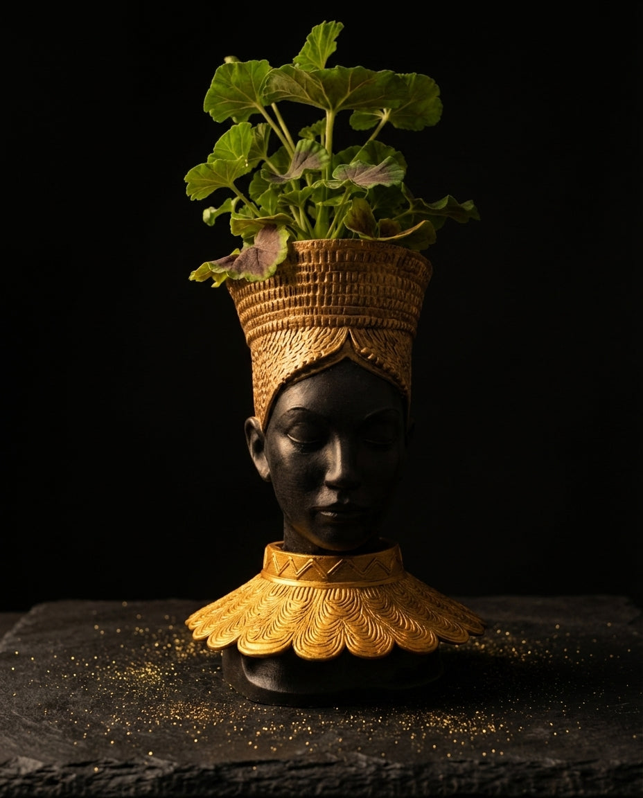Nefertari head planter with plant