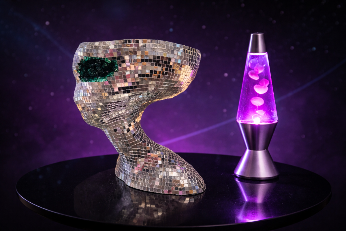 The Close Encounter mirror ball alien planter and statue variants