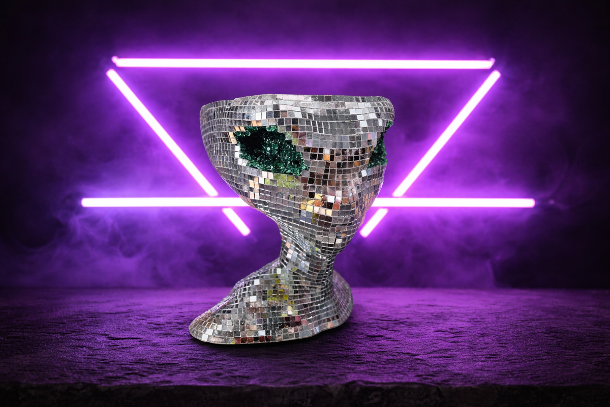 Mirror ball alien statue reflective mirror tile surface