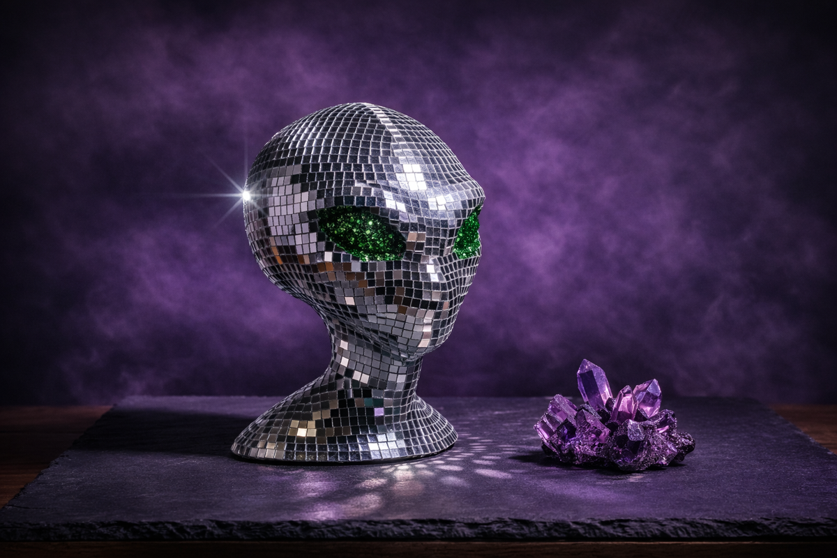 The Close Encounter alien planter top view showing open plant pot