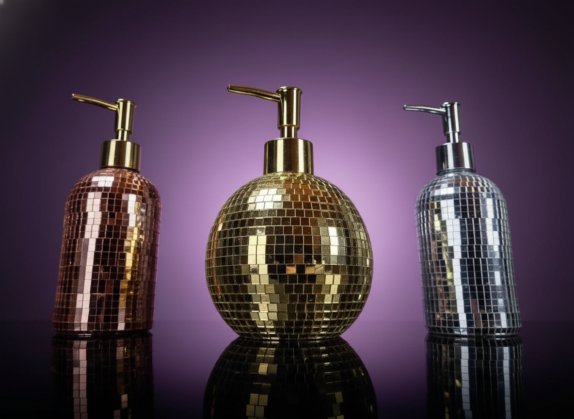 The Lather Ball silver disco soap pump lifestyle setting