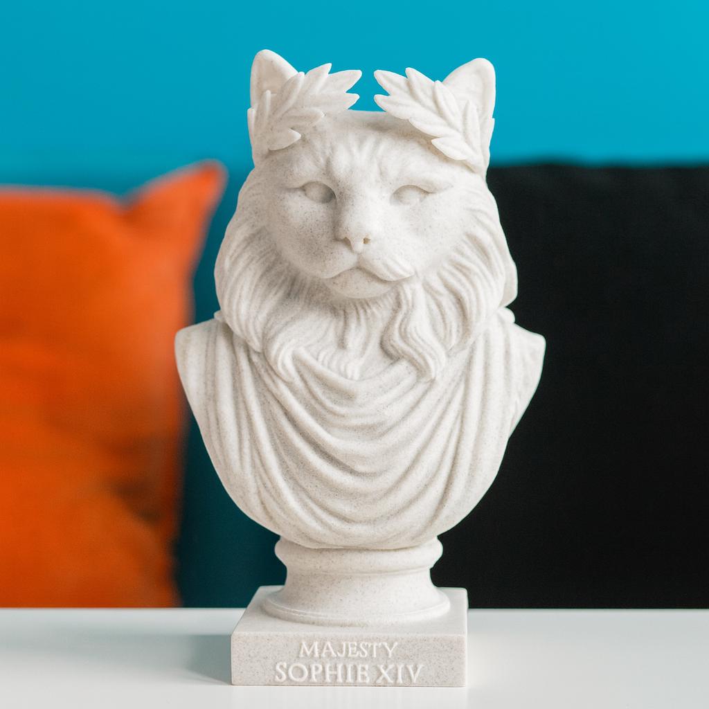Custom marble-effect pet bust made from photos