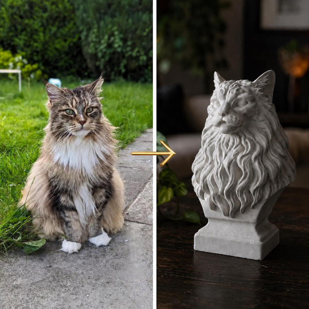 Custom solid cast stone pet bust made from photos