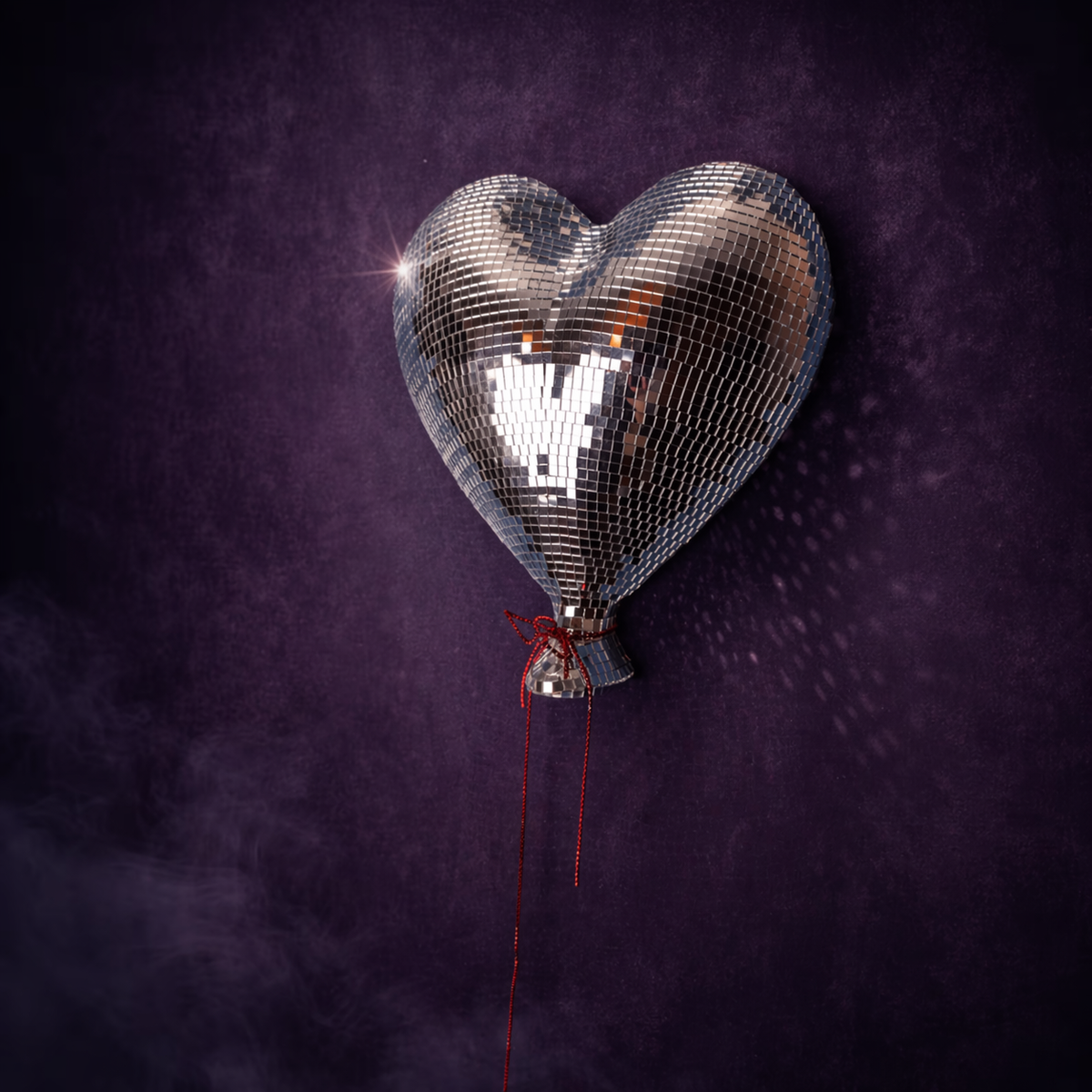 Heartthrob mirror ball heart wall art studio hero on purple background
