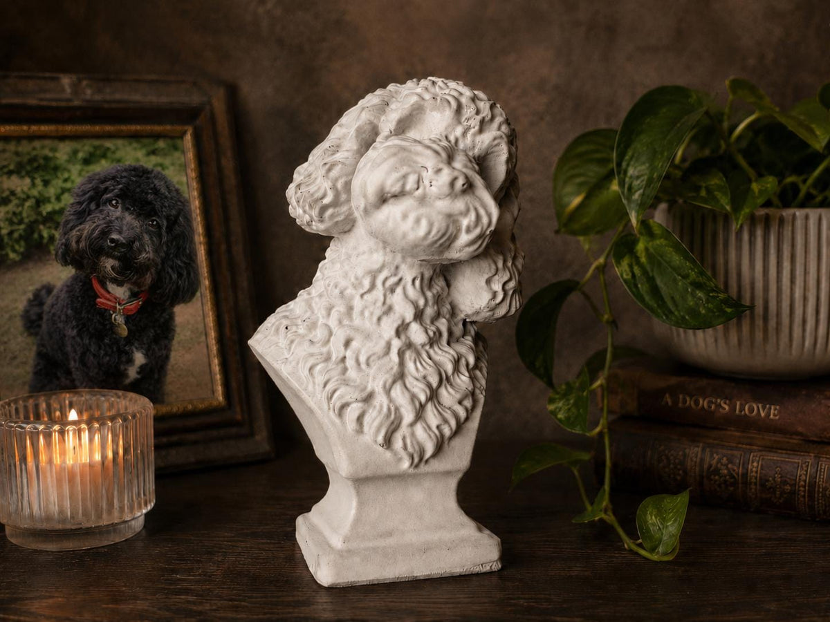 Custom solid cast stone pet bust made from photos