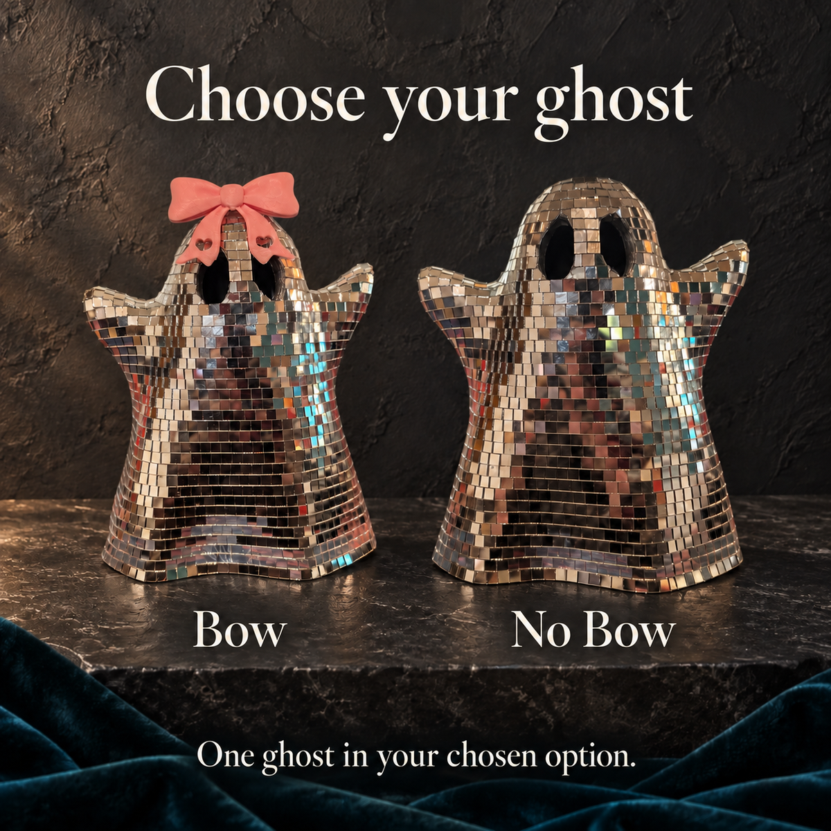 Bow and No Bow mirror ghost options shown side by side; one ghost is supplied in the chosen option.