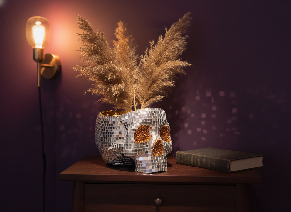 Afterglow - Disco Ball Skull Planter - detail view | Ripleys Nest