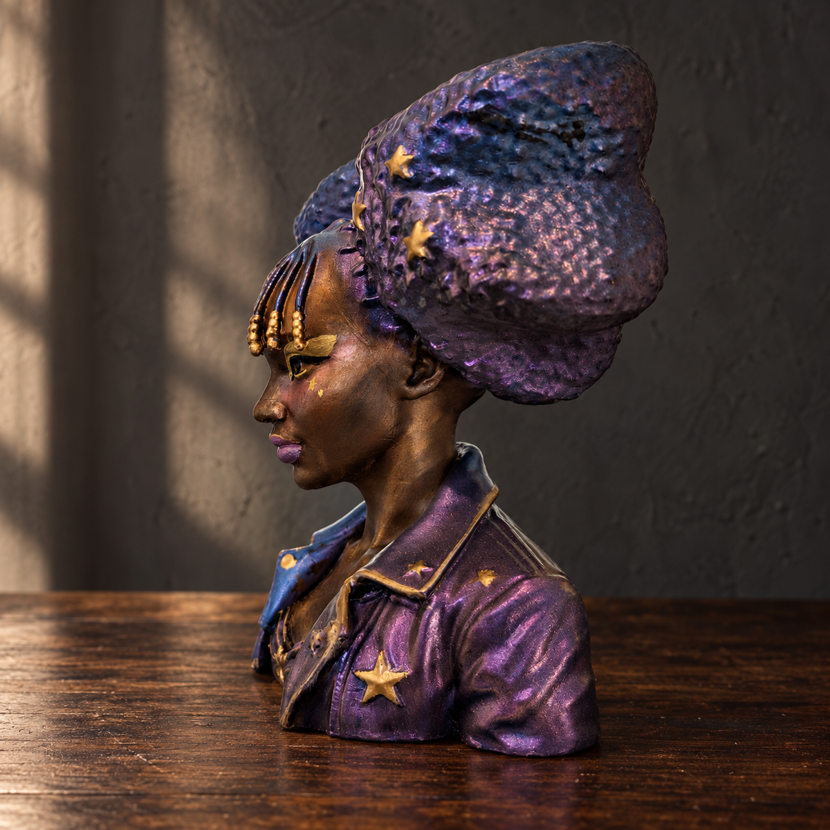 Star Afro Head Planter, purple side profile.