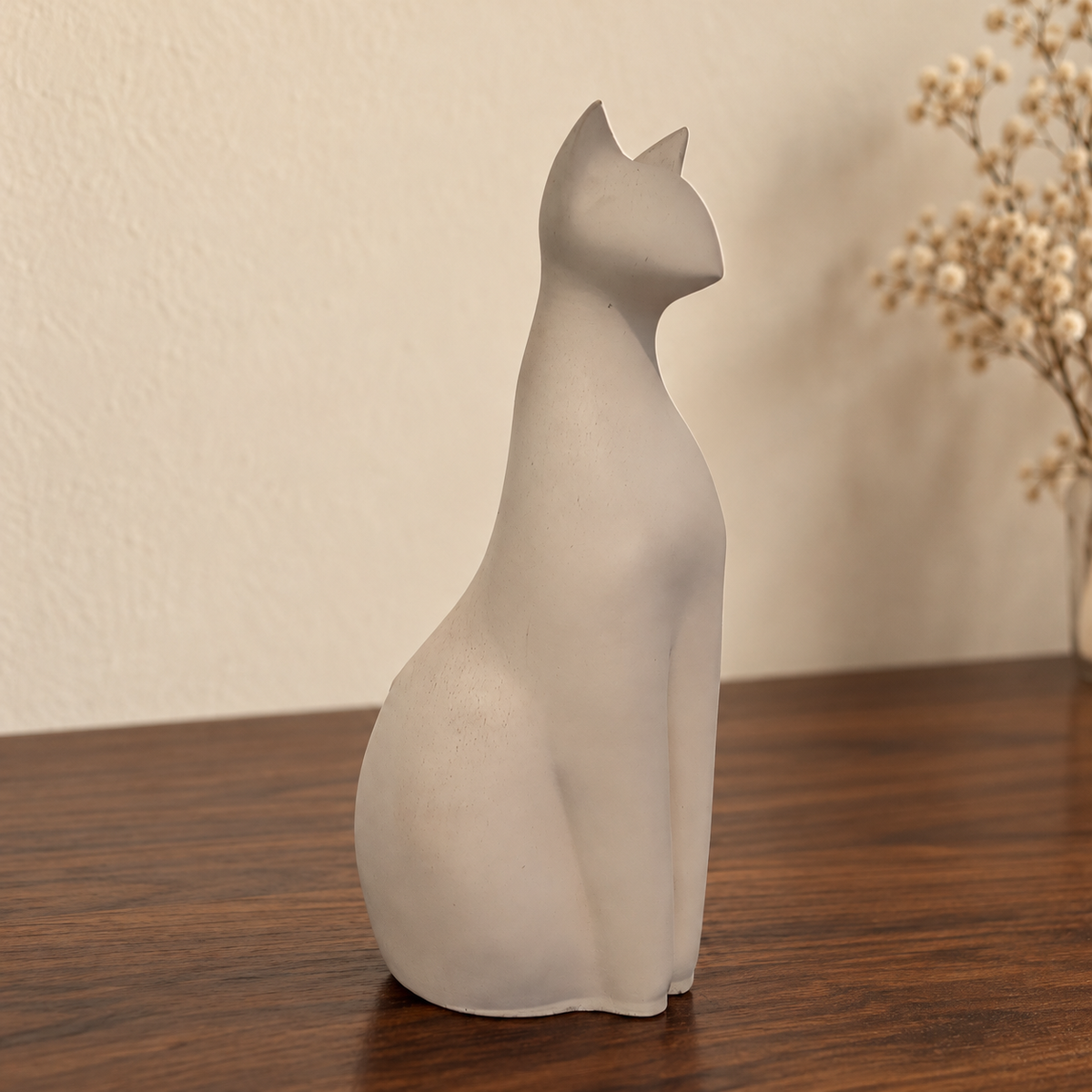Pale modernist cat urn, alternate profile.