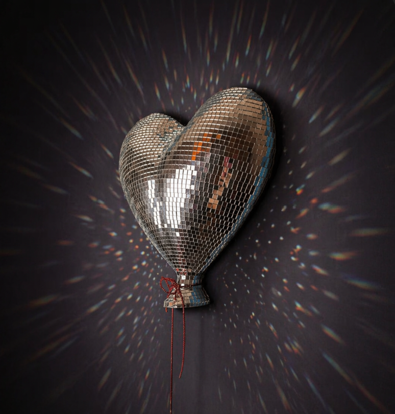 Heartthrob mirror ball heart wall art rainbow scatter angle