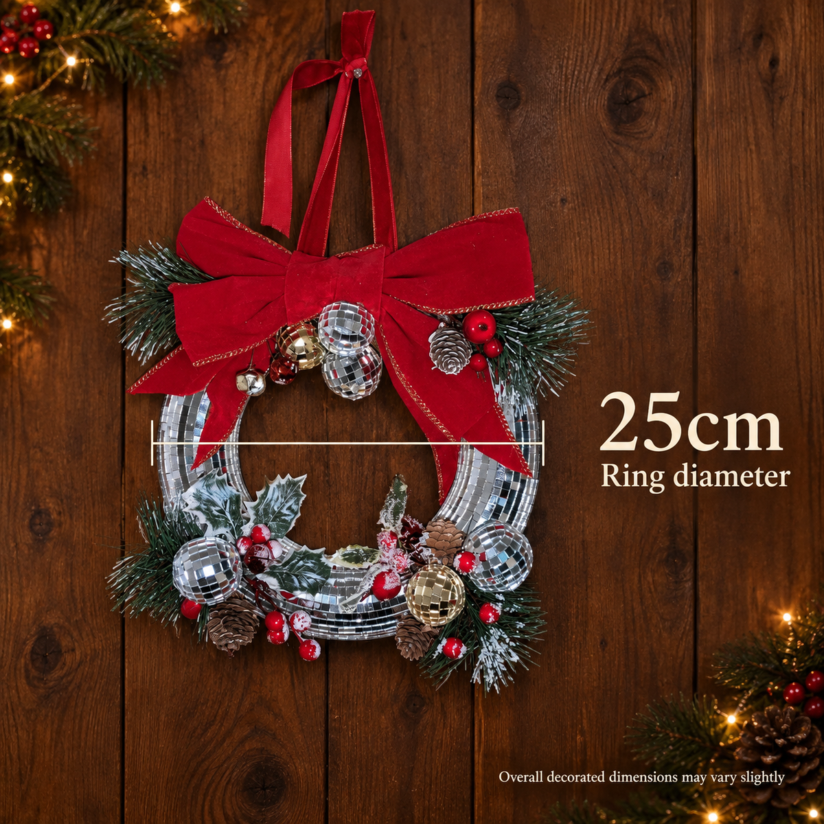Mirror ball Christmas wreath: 25cm ring diameter