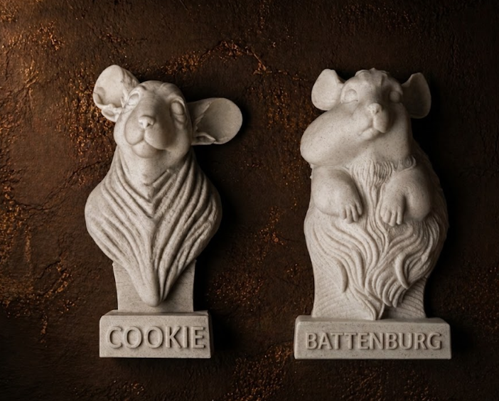 Personalised small pet memorial wall sculptures with engraved name bases