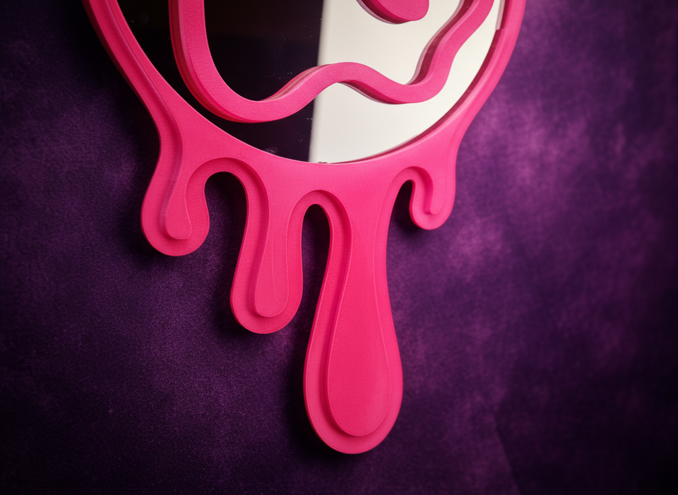 Close up of pink neon drip detail showing smooth finish and curves