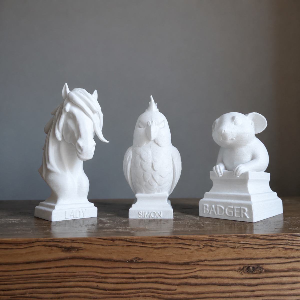 Pure White custom pet bust examples, clean white finish