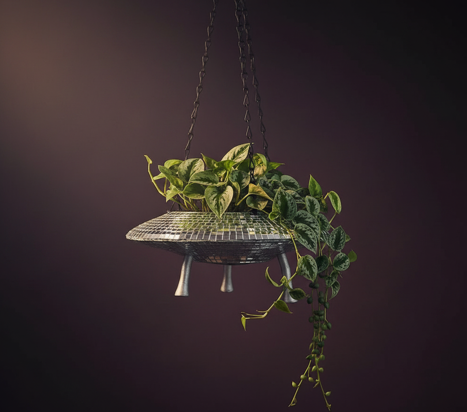 The Mothership disco mirror ball hanging planter - 05-silver-pothos