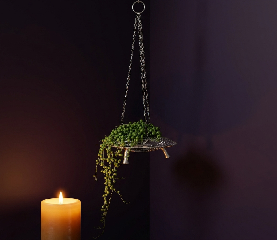 The Mothership disco mirror ball hanging planter - 06-candlelit