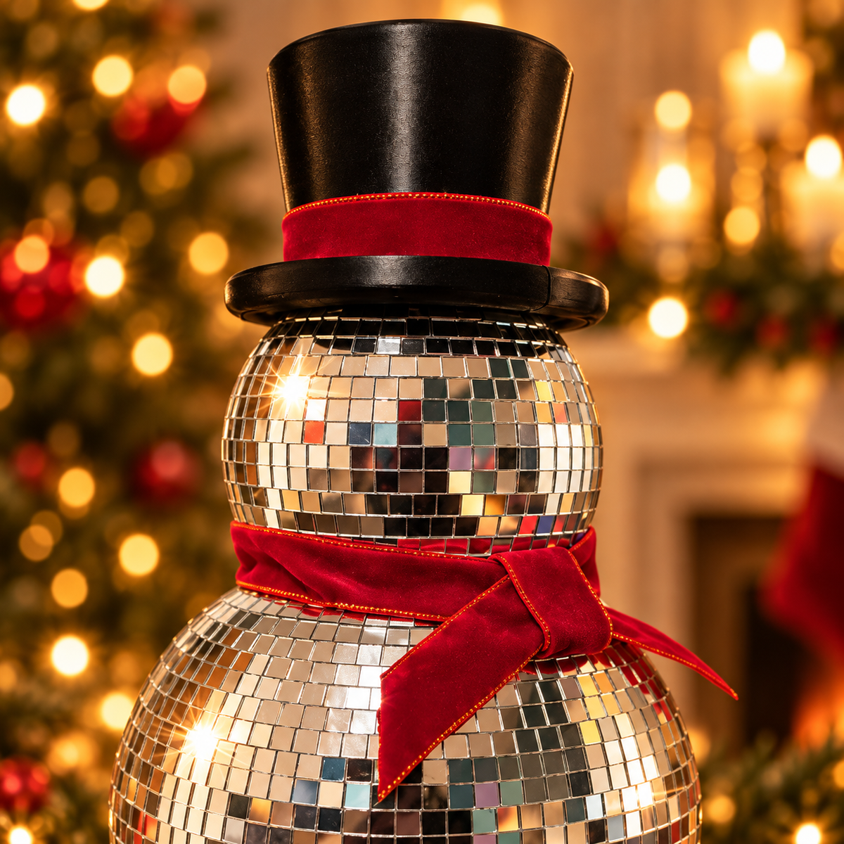 Close-up of black top hat, red hat band and red bow