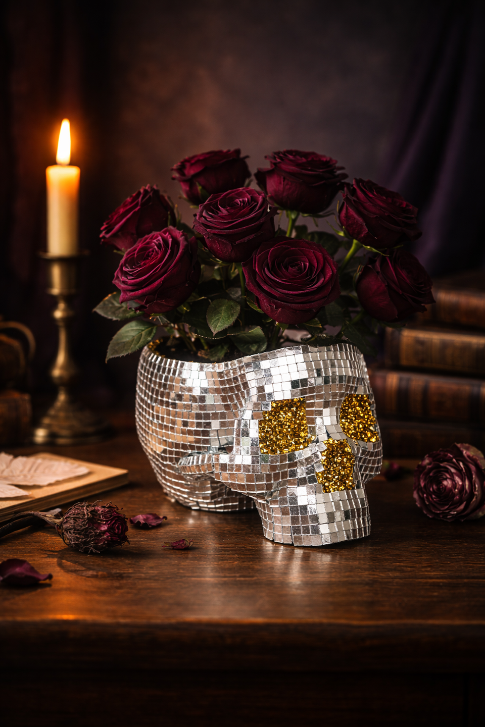 Afterglow - Disco Ball Skull Planter - angle view | Ripleys Nest