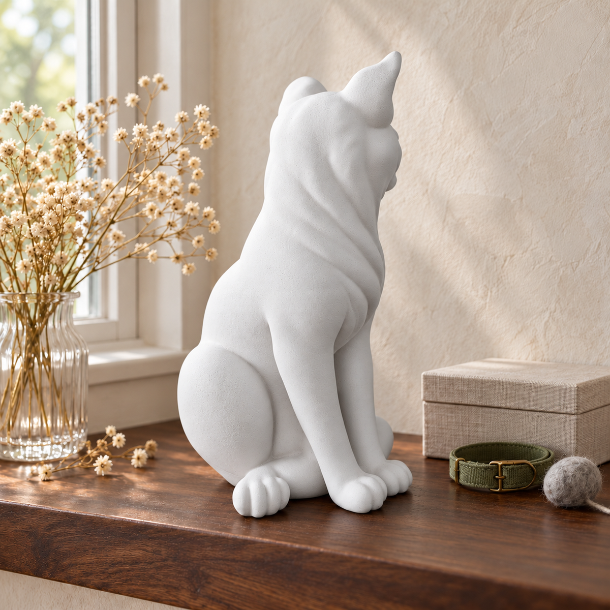 Chalk off-white personalised cat urn: their familiar keepsakes