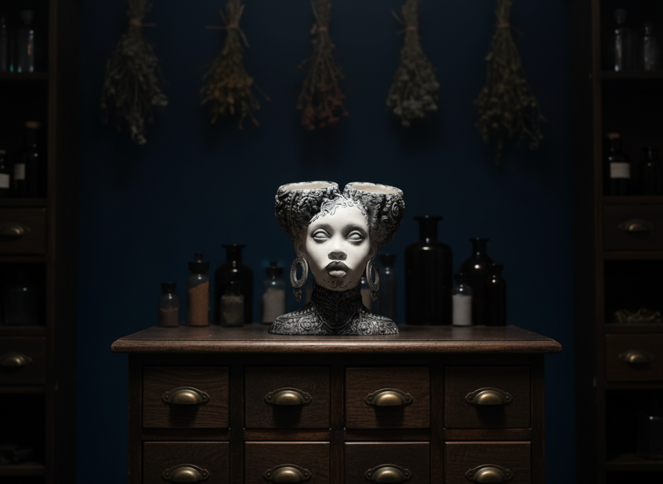 Necronomia Head Planter - scale view | Ripleys Nest